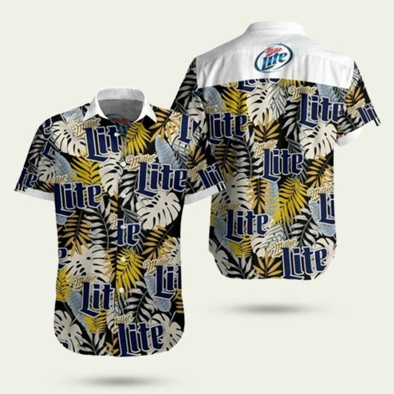 MILLER LITE TROPICAL PALM LEAVES HAWAIIAN SHIRT