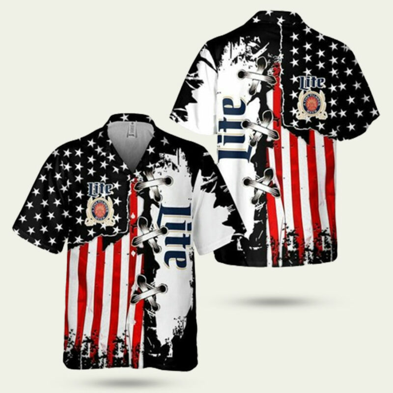 MILLER LITE VINTAGE USA FLAG HAWAIIAN SHIRT