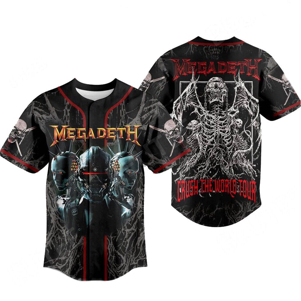 Megadeth Crush The World Tour Baseball Jersey Megadeth 3D Print Unisex T-Shirt