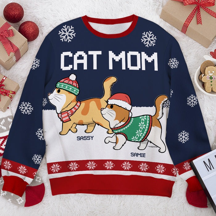 Meowy Catmas Human Servant - Personalized Custom Unisex Ugly Christmas Sweatshirt, Wool Sweatshirt, All-Over-Print Sweatshirt - Gift For Cat Lovers, Pet Lovers, Christmas Gift