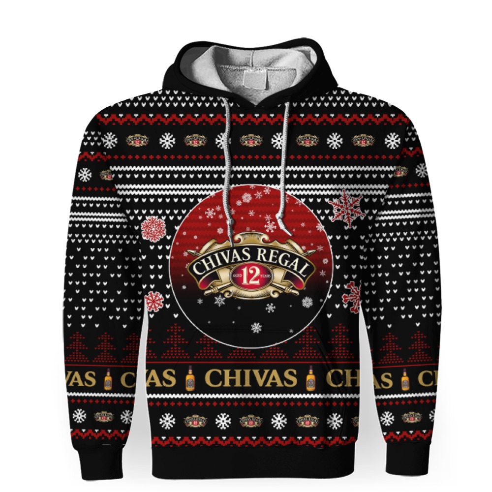 Merry Christmas 2022 Ugly Unisexl American Chivas Regal Whiskey, Hoodie, Sweatshirt-3D Unisex Hoodie