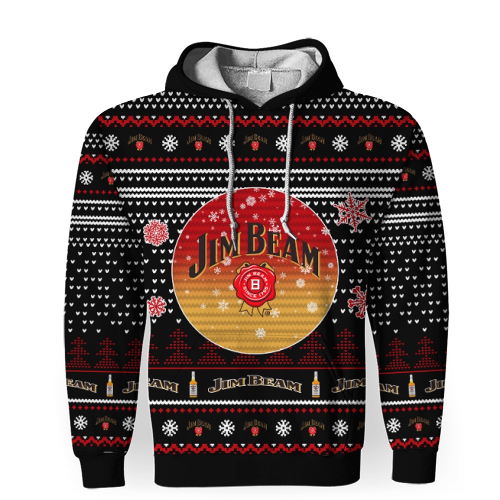 Merry Christmas 2022 Ugly Unisexl American Jim Beam Whiskey, Hoodie, Sweatshirt-3D Unisex Hoodie