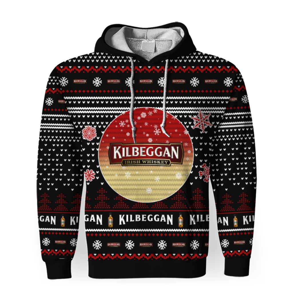 Merry Christmas 2022 Ugly Unisexl American Kilbeggan Whiskey, Hoodie, Sweatshirt-3D Unisex Hoodie