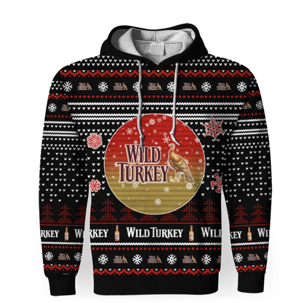 Merry Christmas 2022 Ugly Unisexl American Wild Turkey Whiskey, Hoodie, Sweatshirt-3D Unisex Hoodie