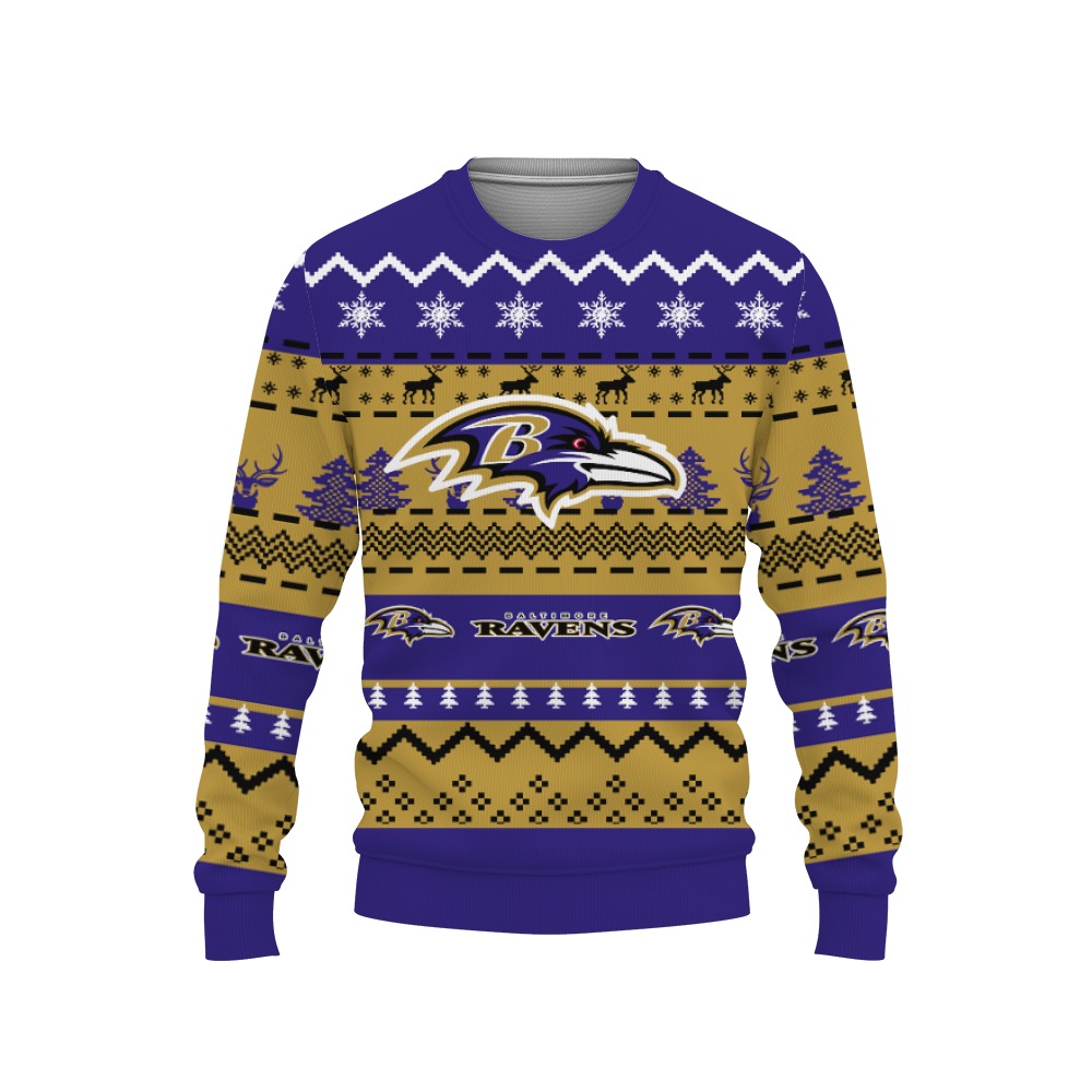 Merry Christmas Snow Pattern Funny Cute Baltimore Ravens Gifts Unisex 3D T-Shirt, Sweater, Hoodie, Sweatshirt-3D Sweatshirt