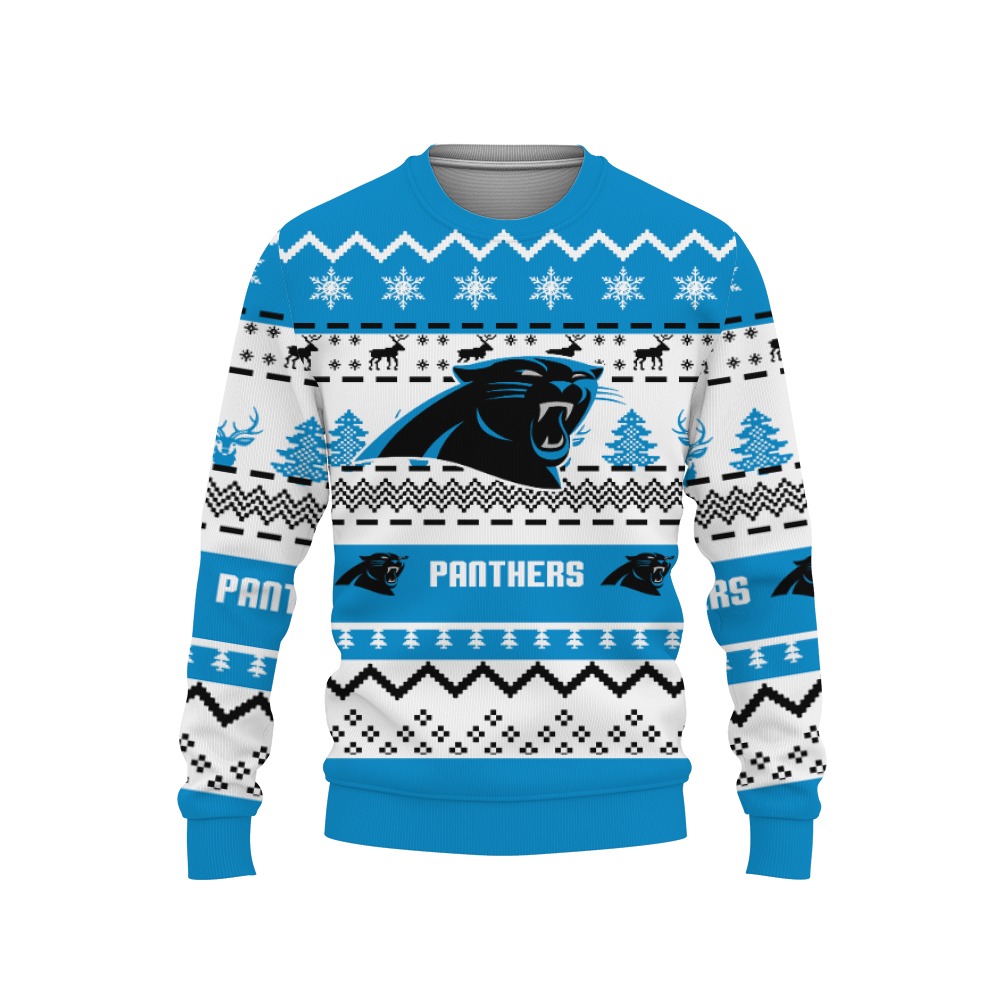 Merry Christmas Snow Pattern Funny Cute Carolina Panthers Gifts Unisex 3D T-Shirt, Sweater, Hoodie, Sweatshirt-3D Sweatshirt