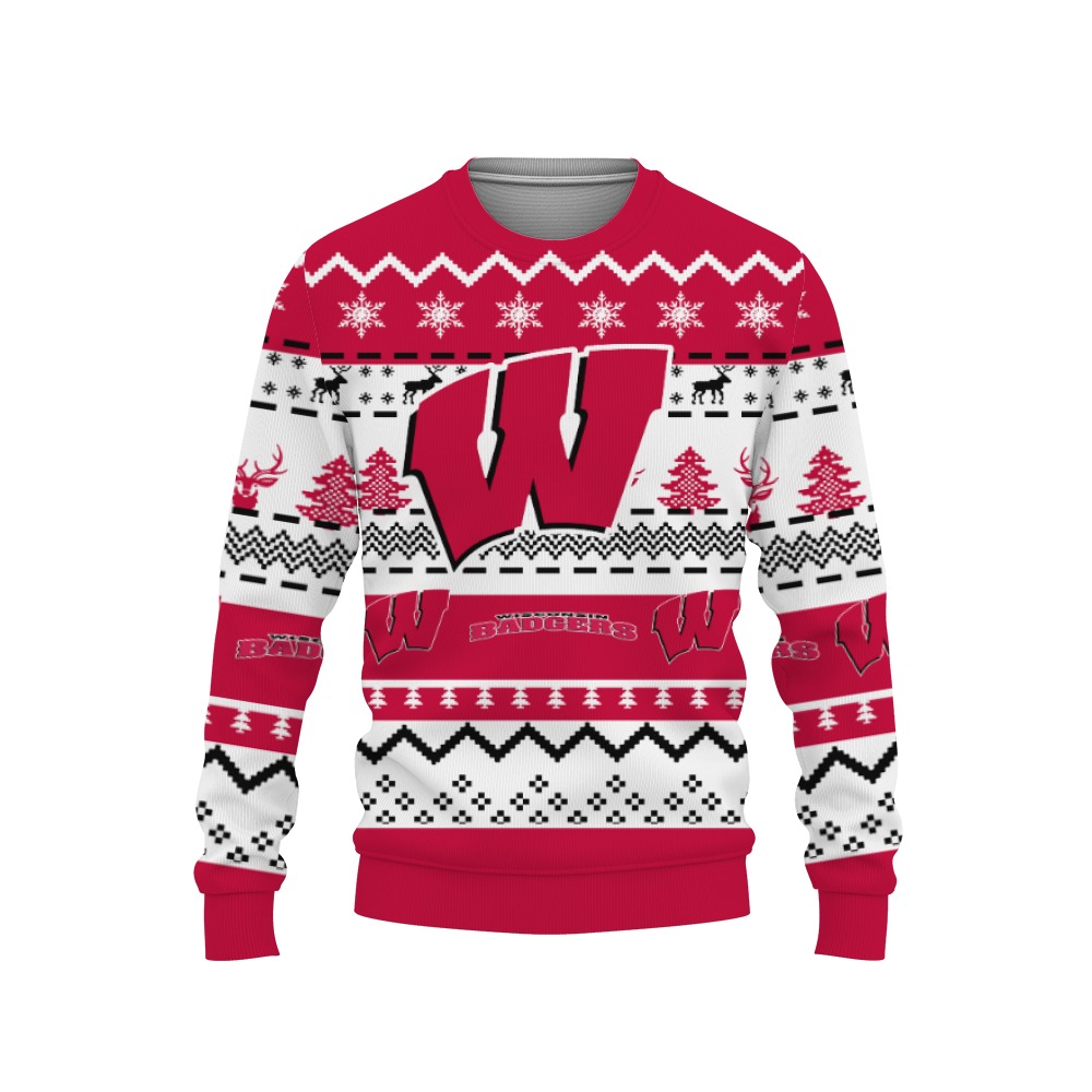 Merry Christmas Snow Pattern Funny Cute Wisconsin Badgers Gifts Unisex 3D T-Shirt, Sweater, Hoodie, Sweatshirt-3D Sweatshirt