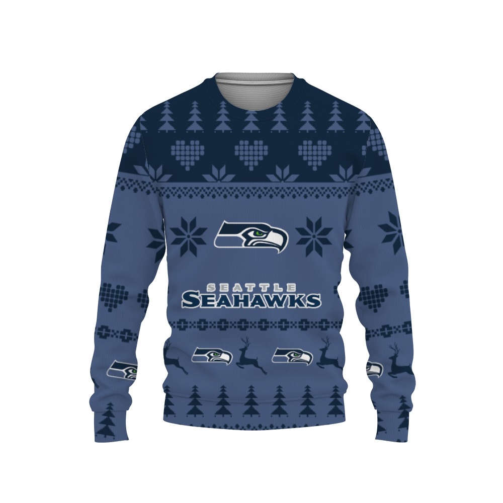 Merry Christmas Urly Sweater Funny Seattle Seahawks Unisex Gifts For Fan Merry Christmas Tree, Hoodie, Sweatshirt-3D Sweatshirt