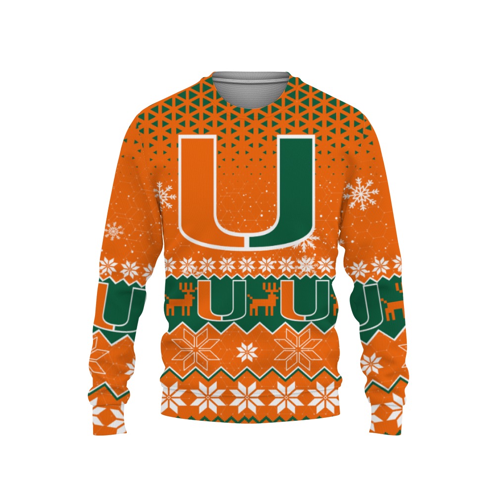 Miami Hurricanes Sports Football American Ugly Christmas Sweater New Trends For Fans Club Gifts Unisex, Hoodie, Sweatshirt-3D Sweatshirt