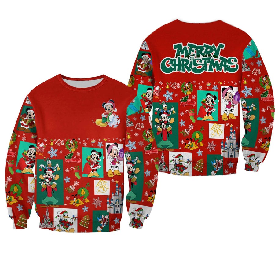 Mickey Mouse Pattern Xmas Red 2022 Christmas Disney Graphic 3D Sweater, Unisex Hoodie - OwlsMatrix