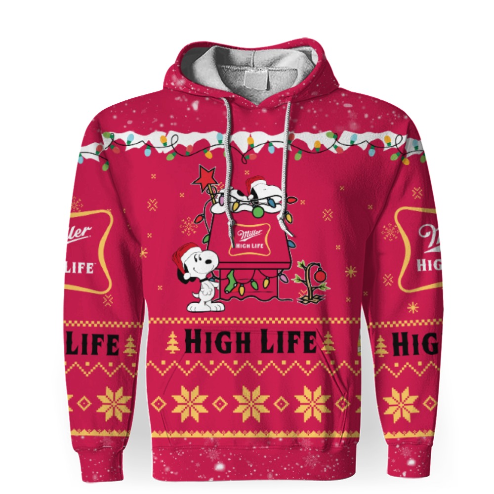 Miller High Life Beers American Whiskey Beers Merry Christmas, Snoopy House Cute Fan Gift-3D Unisex Hoodie