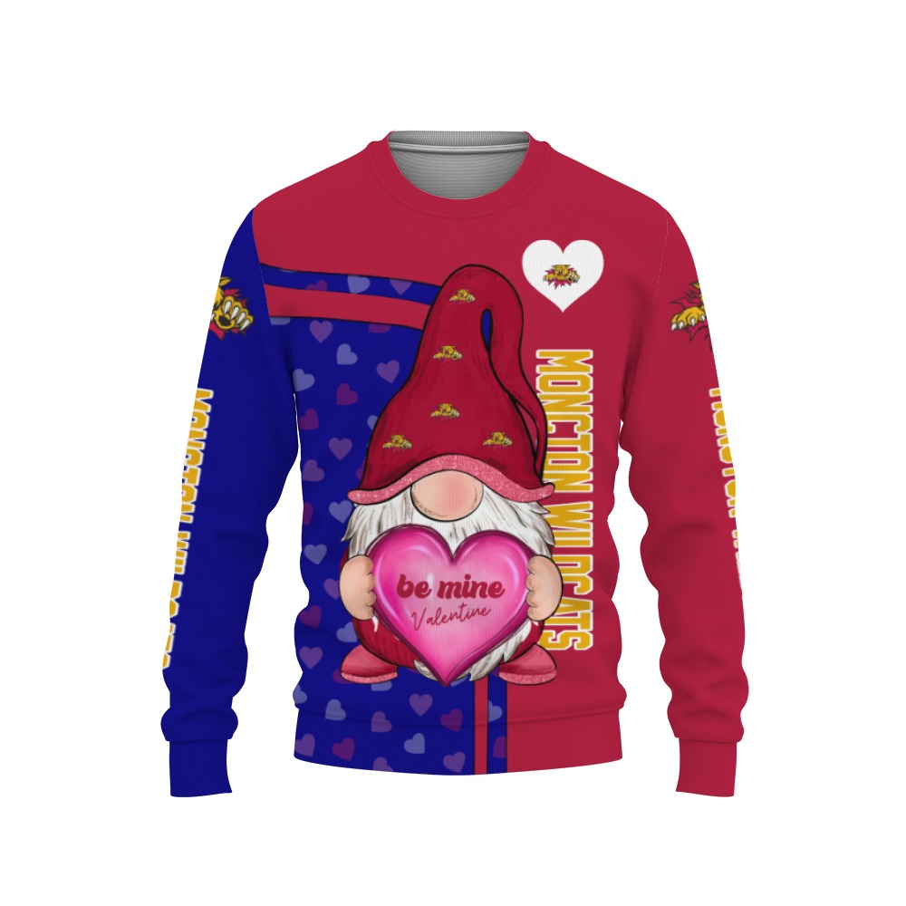 Moncton Wildcats Be Mine Valentine, Gnomes With Valentine Football American, Valentine Day-3D Sweatshirt