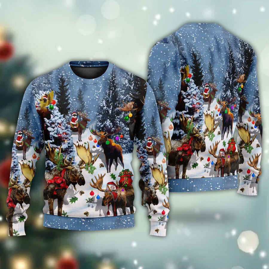 Moose Merry Christmas Snow - Sweater - Ugly Christmas Sweaters