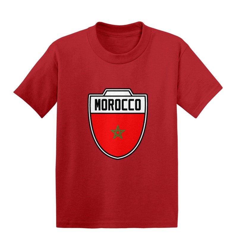 Morocco Soccer Crest Kid's T-Shirt - Country Pride Proud Heritage Nationality Compete World Competition Represent Futbol Sports