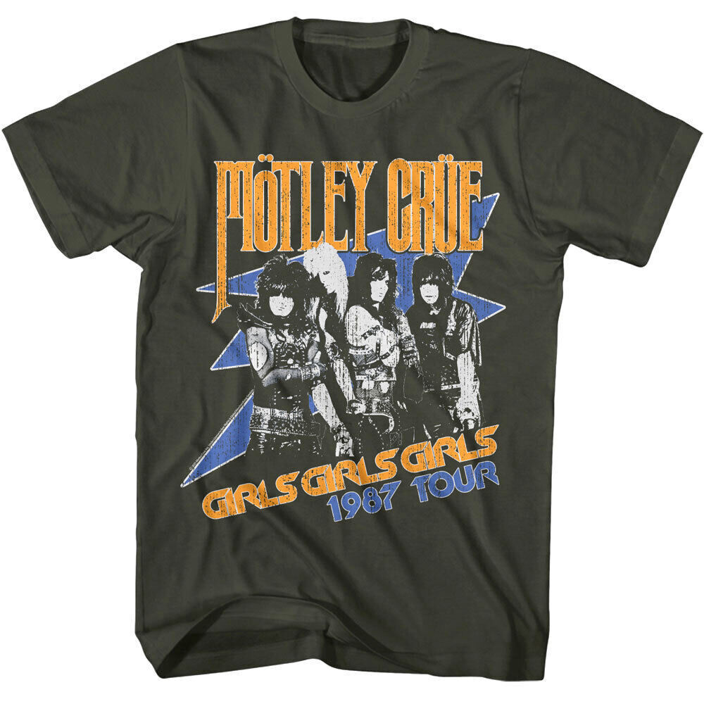 Motley Crue Girls 1987 Tour Men's T Shirt Album Cover Rock Band Concert Black