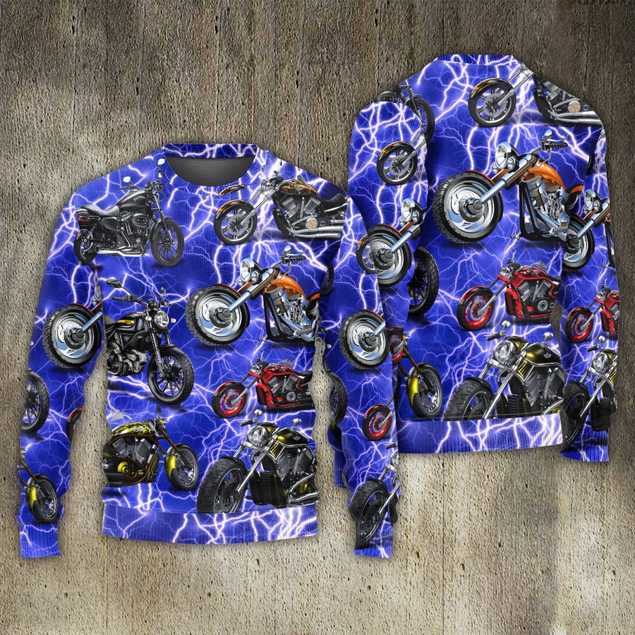 Motorcycle Lover Lightning Blue Cool Style - Sweater - Ugly Christmas Sweaters