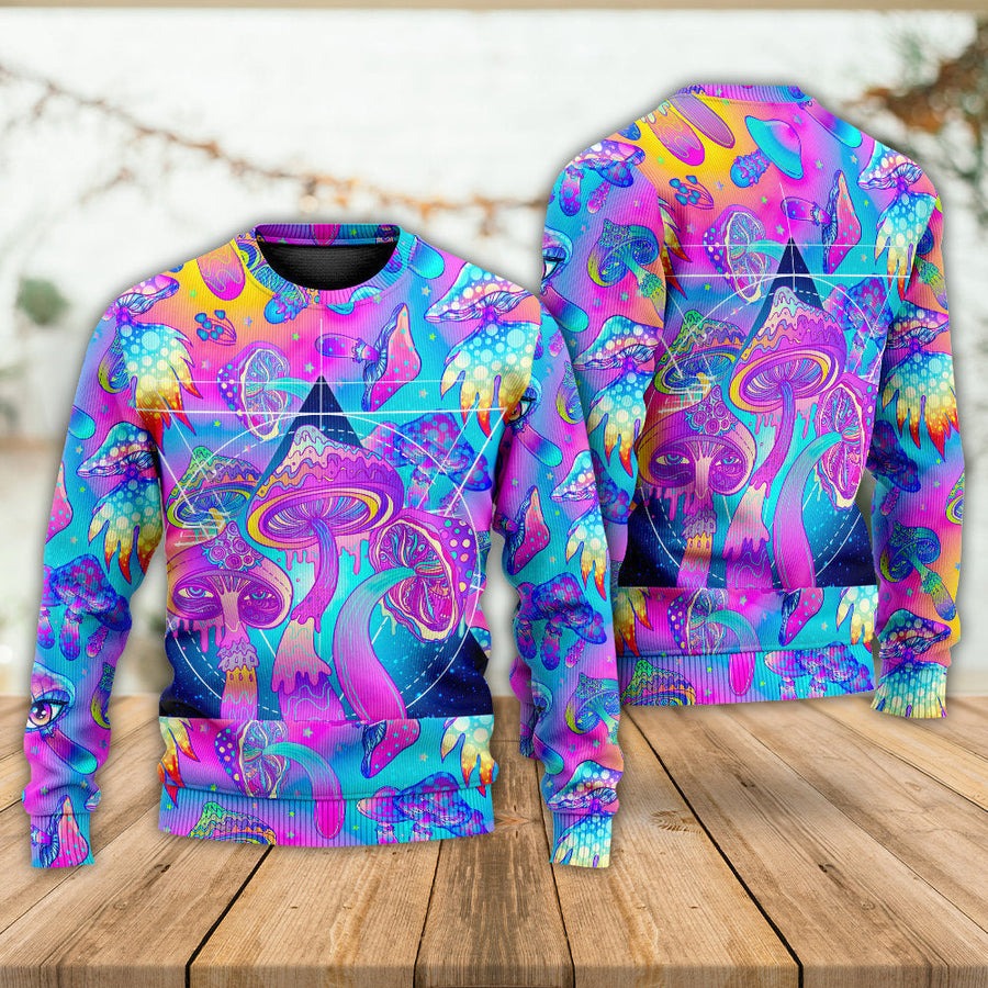 Mushroom Psychedelic Tapestry Mushroom Trippy Hippie Magical Eye - Sweater - Ugly Christmas Sweaters