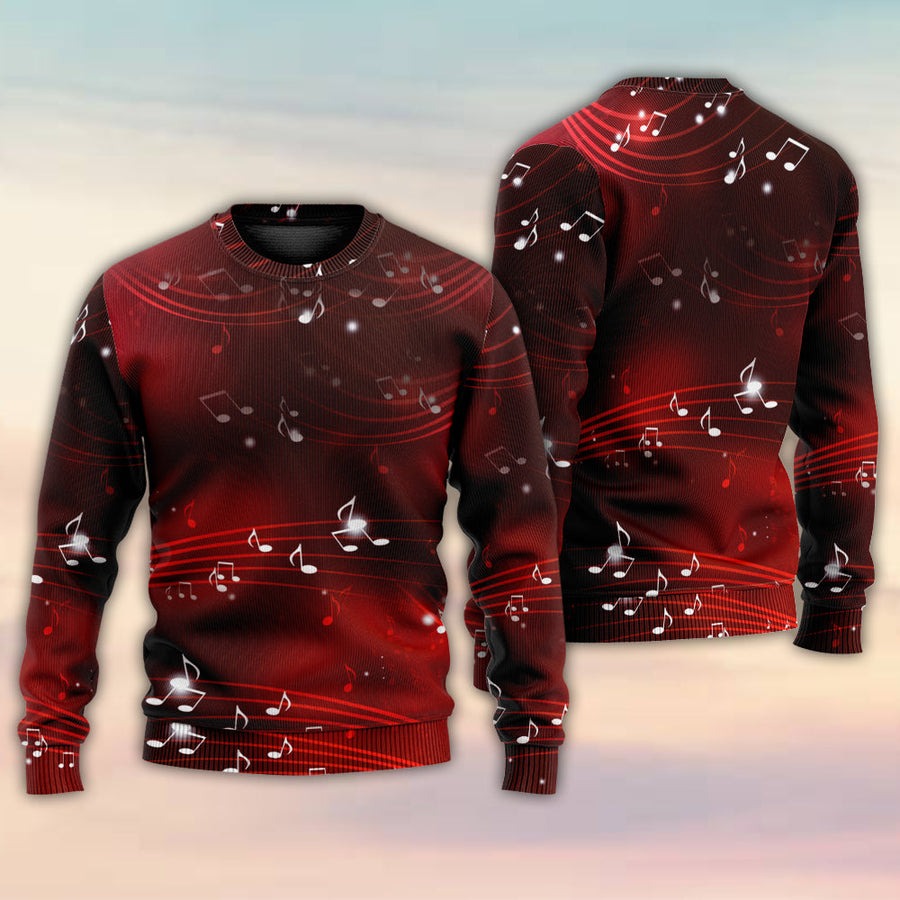 Music Musical Notes And Blurry Lights On Dark Red - Sweater - Ugly Christmas Sweaters