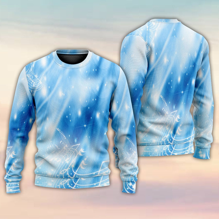 Music Musical Notes on A Dark Blue - Sweater - Ugly Christmas Sweaters