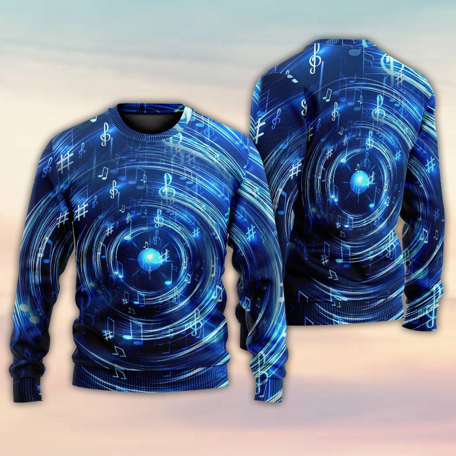 Music Neon Circle Music Notes - Sweater - Ugly Christmas Sweaters