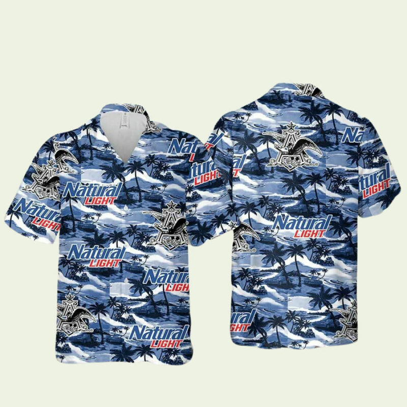 NATURAL LIGHT SEA ISLAND PATTERN HAWAIIAN SHIRT