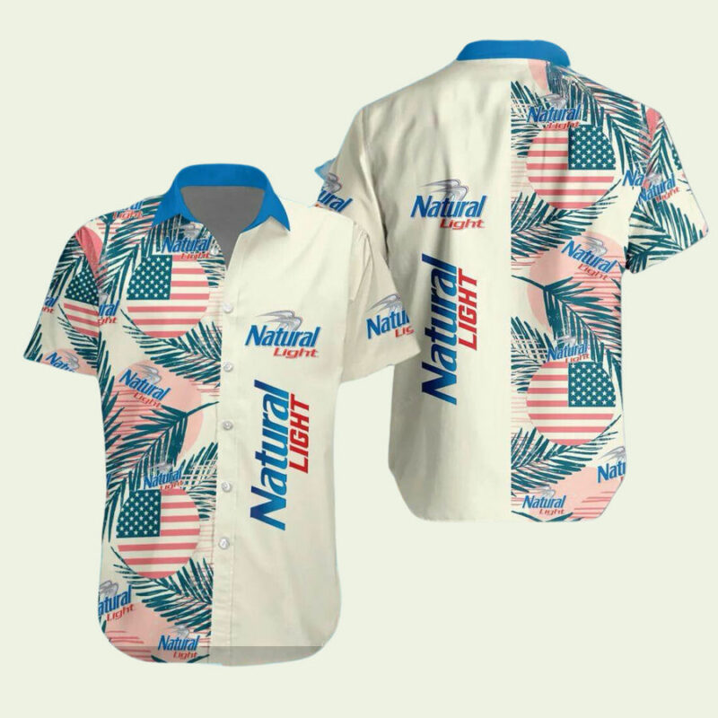 NATURAL LIGHT TROPICAL US FLAG HAWAIIAN SHIRT