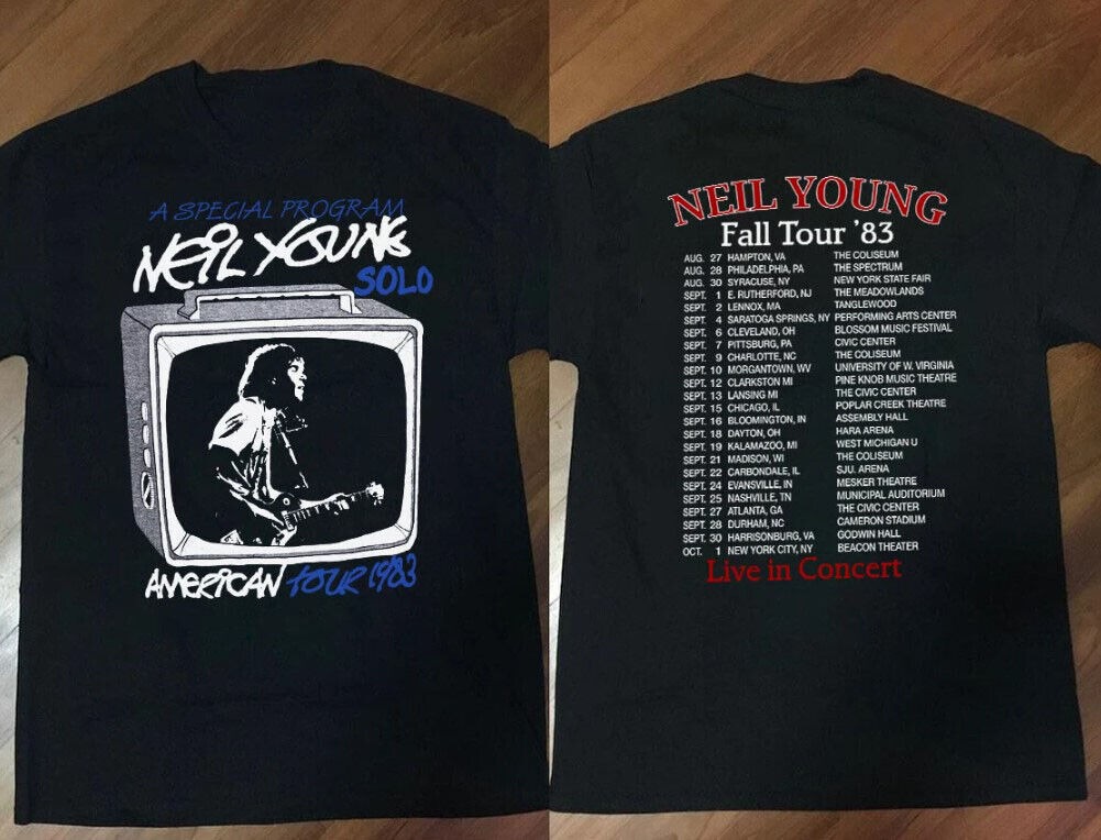 Neil Young T-Shirt Fall Tour '83 Live In Concert T-Shirt All Size
