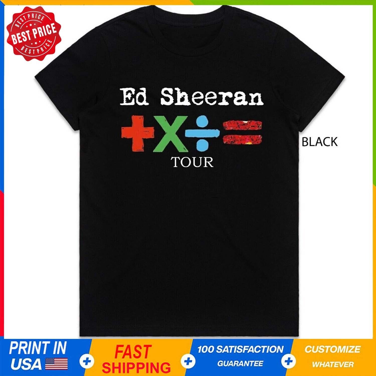 New Ed Sheeran Logo Tour Cotton Black S-5XL T-Shirt