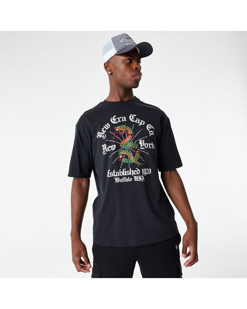 New Era - Flaming Snake Graphic Oversized T-Shirt - Black