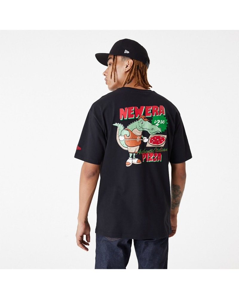 New Era - Graphic Pizza Alligator Oversized T-Shirt - Black