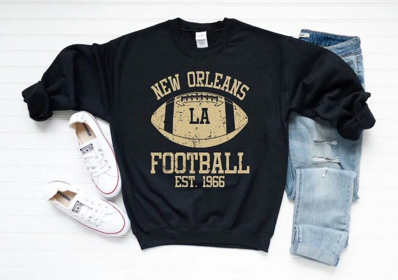 New Orleans Football Team EST 1966 Vintage Black Unisex Sweatshirt, New Orleans Sports Retro Shirt, American Football Sweatshirt