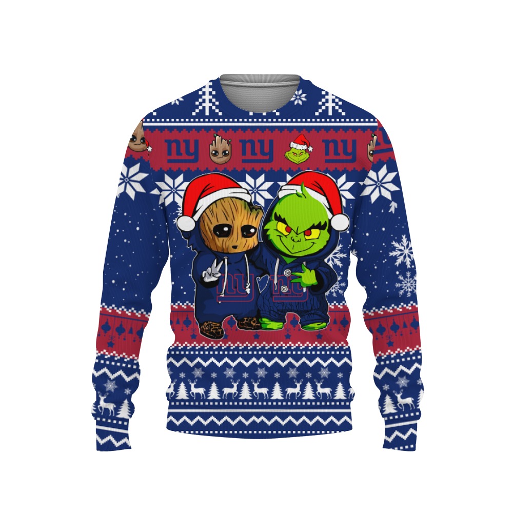 New York Giants Baby Groot And Grinch Best Friends Football American Ugly Christmas Sweater New Trends For Fans Club Gifts Unisex, Hoodie, Sweatshirt-3D Sweatshirt