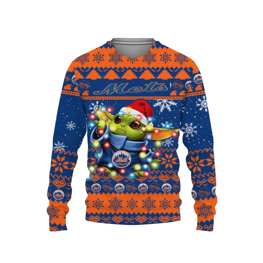 New York Mets Baby Yoda Star Wars Sports Football American Ugly Christmas Sweater New Trends For Fans Club Gifts Unisex, Hoodie, Sweatshirt-3D Sweatshirt