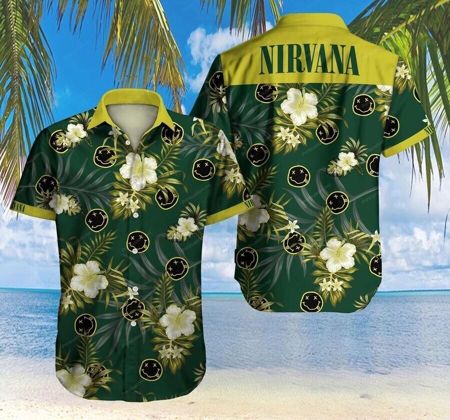 Nirvana Rock Band Hawaiian Shirt Aloha Beach Summer 3D Print T-shirt Green