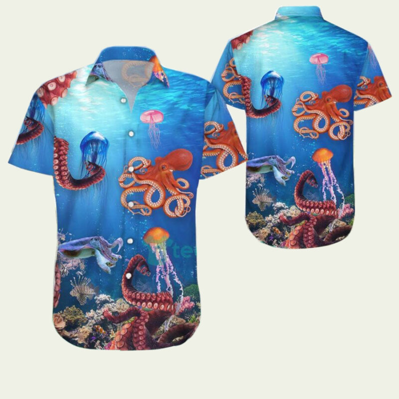 OCEAN SHIRTS JELLYFISH AND OCTOPUS HAWAIIAN SHIRT