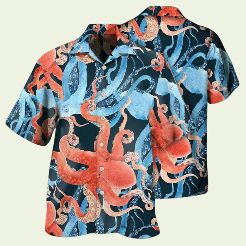 OCTOPUS COLORFUL OCEAN LIFE BASIC SUMMER HAWAIIAN SHIRT