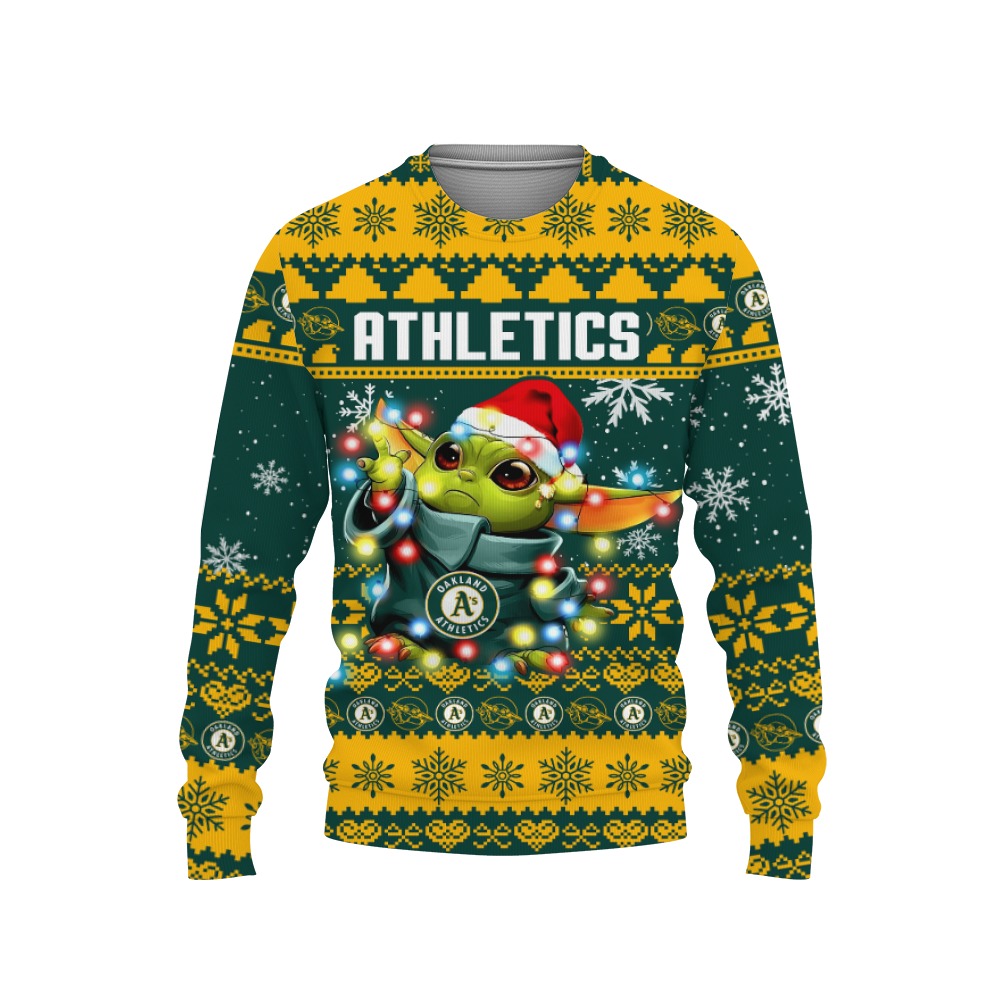 Oakland Athletics Baby Yoda Star Wars Sports Football American Ugly Christmas Sweater New Trends For Fans Club Gifts Unisex, Hoodie, Sweatshirt-3D Sweatshirt