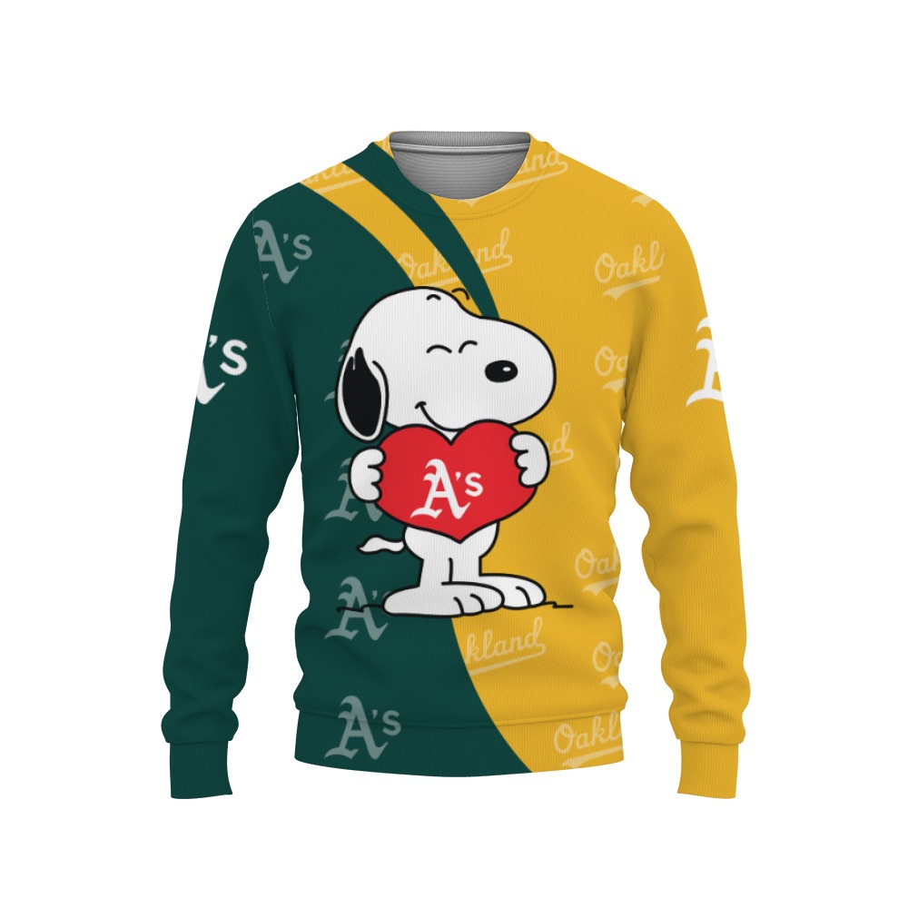 Oakland Athletics Snoopy Cute Heart American Sports Team Sweatshirt-3D Sweatshirt