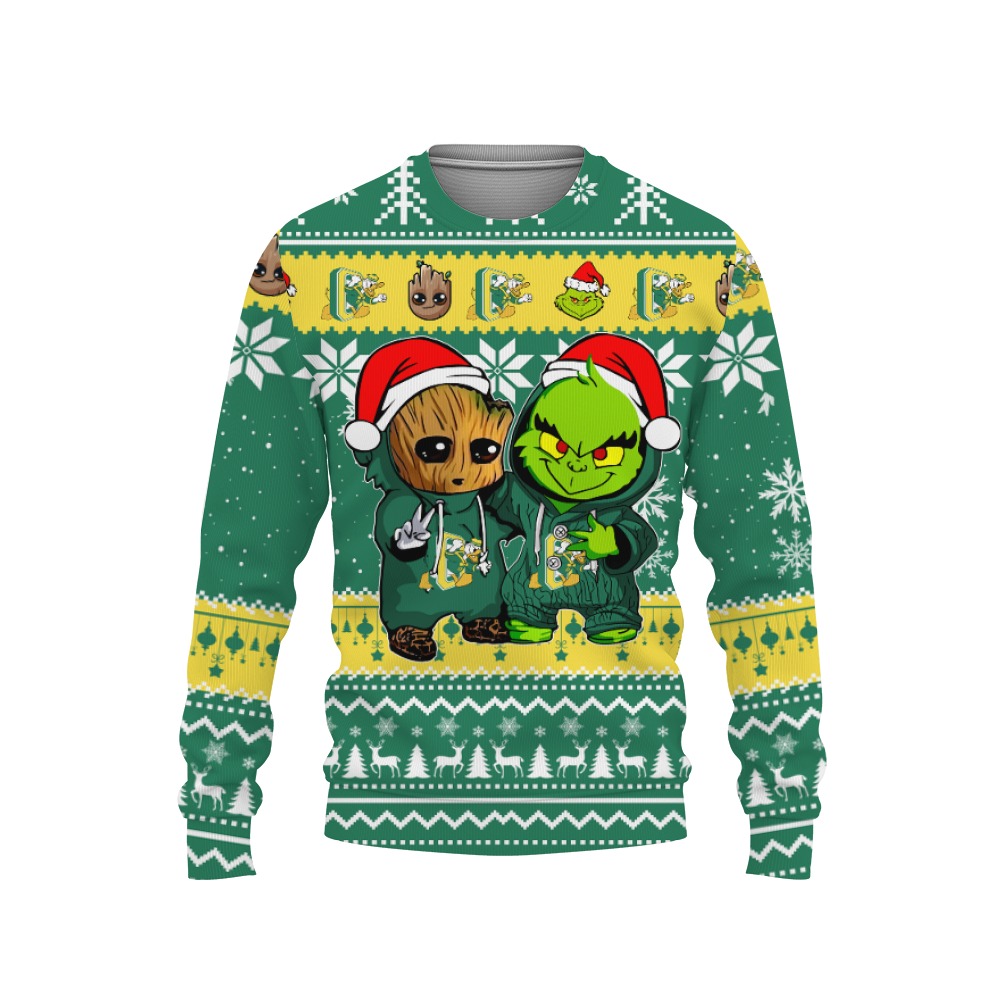 Oregon Ducks Baby Groot And Grinch Best Friends Football American Ugly Christmas Sweater New Trends For Fans Club Gifts Unisex, Hoodie, Sweatshirt-3D Sweatshirt