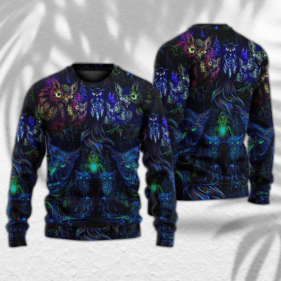 Owl And Witch Darkness Colorful - Sweater - Ugly Christmas Sweaters