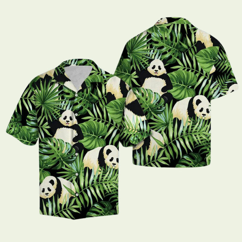 PANDA GREEN TROPICAL LEAVES HAWAIIAN SHIRT