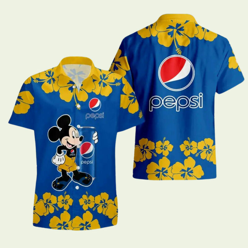 PEPSI MICKEY MOUSE HIBICUS FLOWER GIFT HAWAIIAN SHIRT