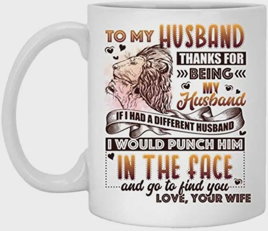 PERSONALIZED LION COUPLE TO MY HUSBAND THANKS FOR BEING MY HUSBAND LOVE YOUR WIFE MUG â BEER STEIN â WATER BOTTLE â COLOR CHANGING MUG