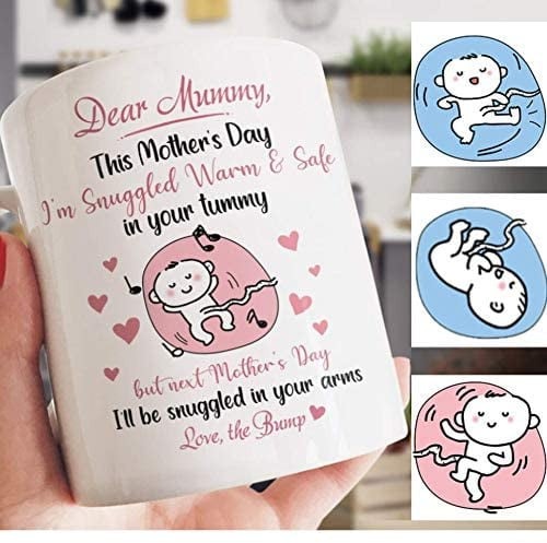 PERSONALIZED MOTHER MUG CUSTOM TO MY MOM I SNUGGLED UP WARM AND SAFE IN YOUR TUMMY FROM THE BUMP MUG PREGNANCY ANNOUNCEMENT MUG HAPPY MOTHER DAY BIRTHDAY FOR NEW MOM, 11-15OZ