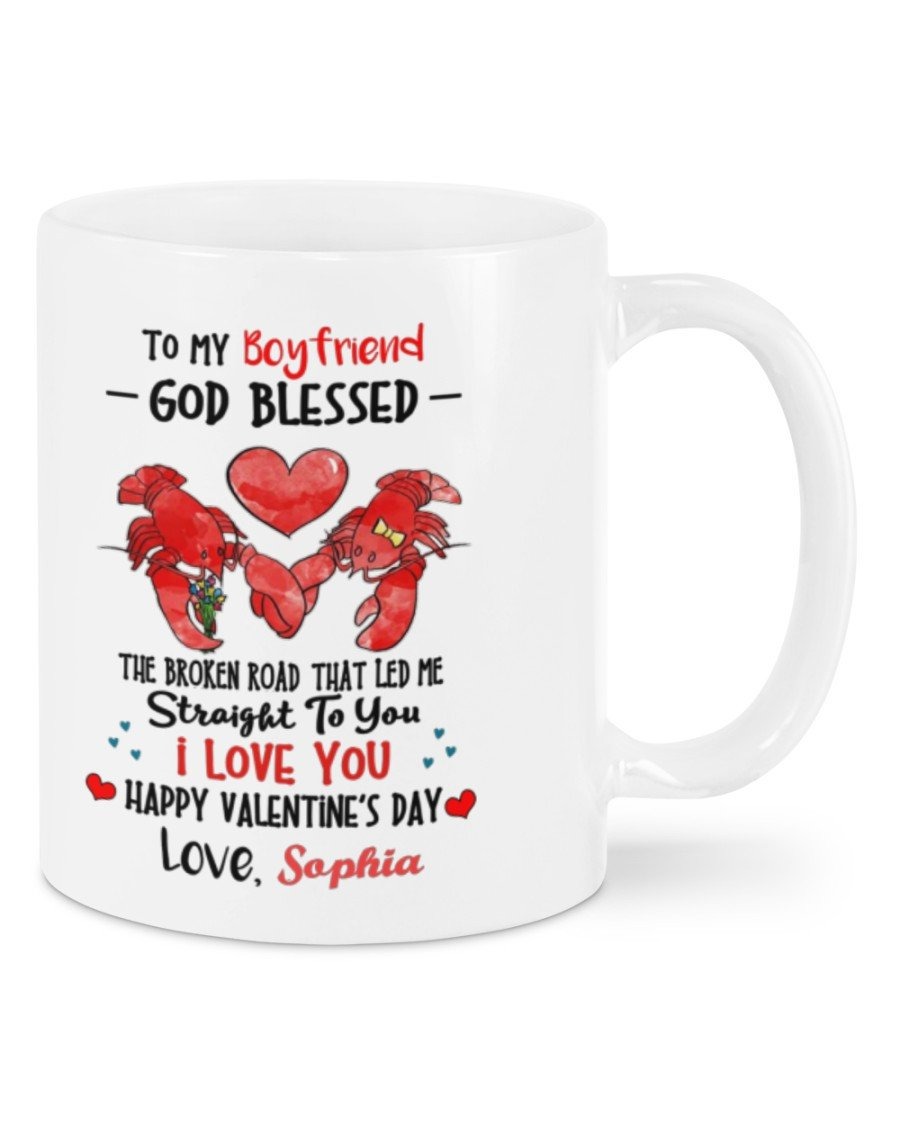 PERSONALIZED TO MY BOYFRIEND MUG, THE BROKEN ROAD THAT LED ME STRAIGHT TO YOU FUNNY FROM GIRLFRIEND, HAPPY VALENTINE'S DAY GIFTS FOR COUPLE LOVER CUSTOMIZED NAME CERAMIC COFFEE 11-15 OZ MUG