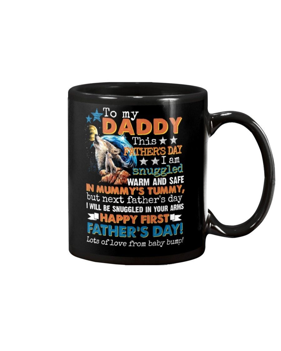 PERSONALIZED TO MY DADDY MUG WOLF HAPPY FIRST FATHER'S DAY LOST OF LOVE FROM BABY BUMP COFFEE MUG BLACK MUG