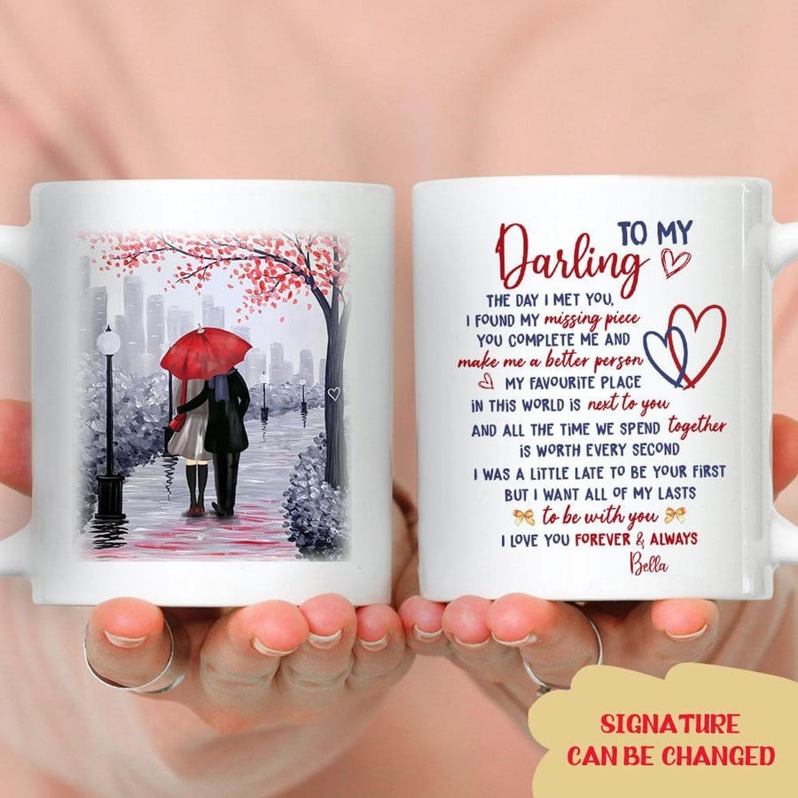 PERSONALIZED TO MY DARLING THE DAY I MET YOU I FOUND MY MISSING PIECE MUG FOR COUPLE LOVER , HUSBAND, BOYFRIEND, BIRTHDAY, ANNIVERSARY CUSTOMIZED NAME CERAMIC COFFEE 11-15 OZ