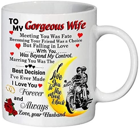 PERSONALIZED TO MY GORGEOUS WIFE MUG FROM HUSBAND MEETING YOU WAS FATE GIFTS FOR COUPLE LOVER, HUSBAND, BOYFRIEND, BIRTHDAY, ANNIVERSARY CUSTOMIZED NAME CERAMIC COFFEE