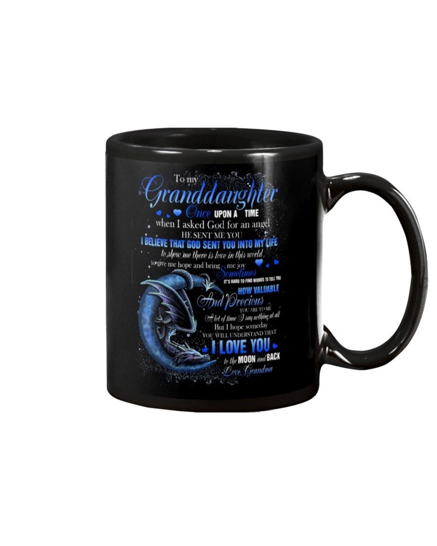 PERSONALIZED TO MY GRANDDAUGHTER MUG DRAGON I LOVE YOU TO THE MOON AND BACK BLACK MUG COFFEE MUG