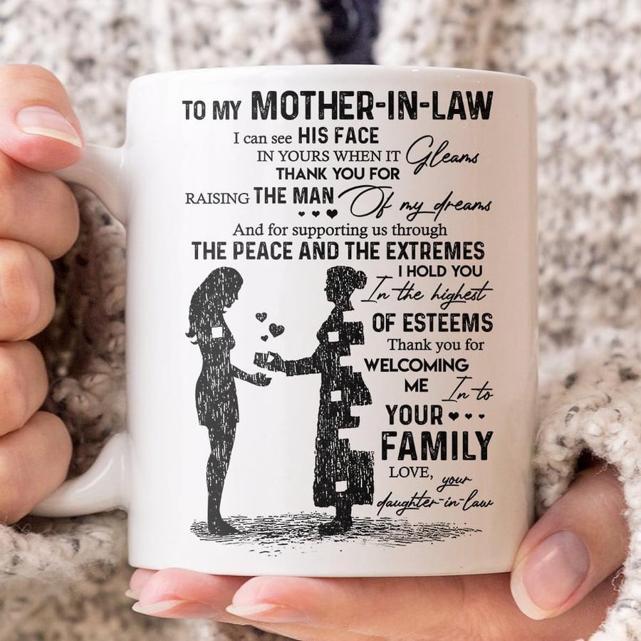 PERSONALIZED TO MY MOTHER-IN-LAW MUG I CAN SEE HIS FACE IN YOURS MUG FROM SON GIFTS FOR HER, MOTHER'S DAY ,BIRTHDAY, ANNIVERSARY CUSTOMIZED NAME CERAMIC COFFEE MUG 11-15 OZ